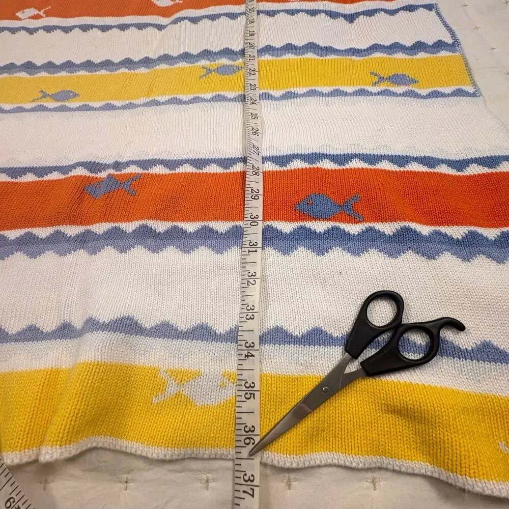 Cover Me Vintage Cotton Baby Blanket Blue Striped Fish Layette Bunting USA